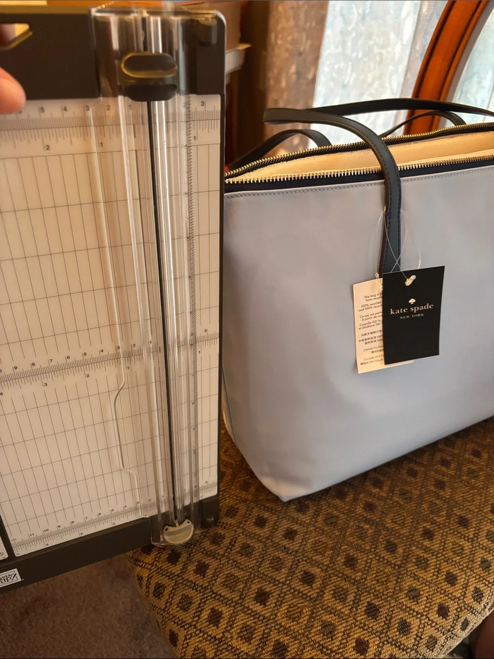 NWT! kate spade light blue Tote Bag with Navy Straps